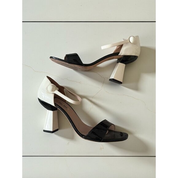 MIU MIU Mod Colorblock Black Ivor Patent Leather Sandals Heels Size 39 / US 9 - Picture 5 of 14